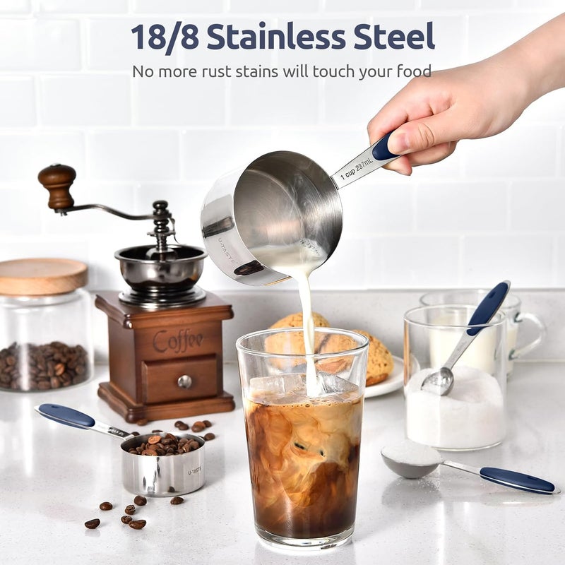 U-Taste Measuring Cups and Spoons Set: U-Taste 18/8 Stainless Steel 10 Pieces Metal Nesting Stacking Kitchen Baking Cooking Food Measure Set 5 Cups 5 Spoons for Dry and Liquid Ingredient (Midnight Blue) - Image 3