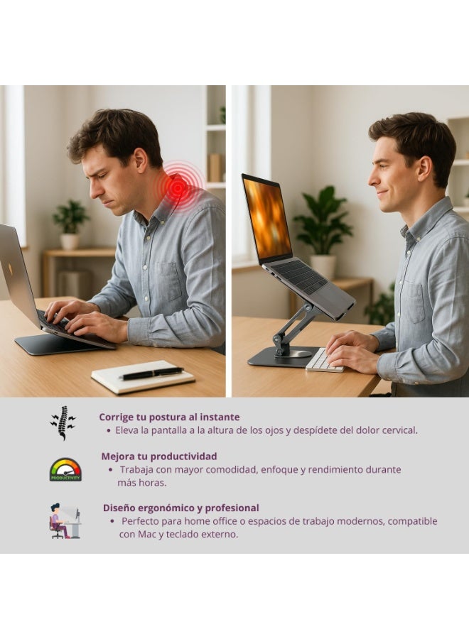 حامل طاولة محمول مع قاعدة دوارة 360 درجة - حامل لابتوب ونوت بوك وتابلت قابل للطي وجيد التهوية - Image 2