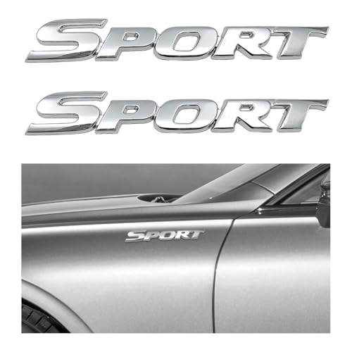 KVAEY 2 PCS 3D Metal Car Sport Sticker ChromePlated Personalise Sport Emblem Car Tailgate Decal Sticker Automotive Side Fender Rear Adhesive Emblem Badge Decals for SUVs Sedans RVs Silver - Image 1