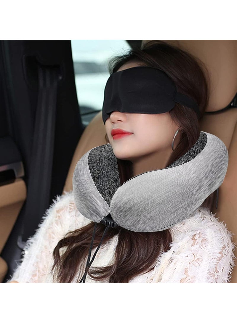 Travel Pillow 100% Memory Foam Pillow, Neck Pillow for Airplane, Neck & Head Support Pillow for Sleeping Rest & Car, Travel Pillows Kit with Storage Bag, Sleep Mask and Earplugs （Grey） - Image 3