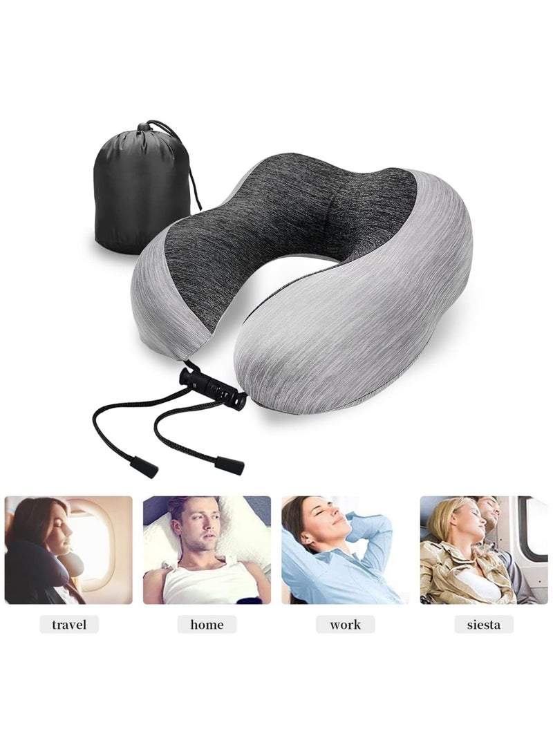 Travel Pillow 100% Memory Foam Pillow, Neck Pillow for Airplane, Neck & Head Support Pillow for Sleeping Rest & Car, Travel Pillows Kit with Storage Bag, Sleep Mask and Earplugs （Grey） - Image 4