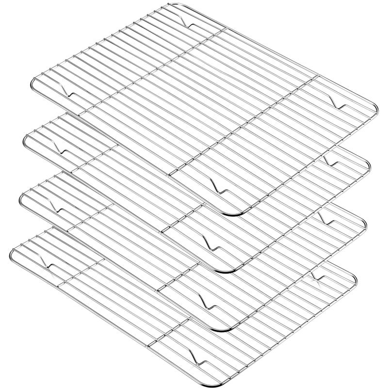 P&P CHEF PP CHEF Baking Cooling Rack Set for Cooking Roasting 4Piece Stainless Steel Wire Racks for Oven Use Healthy  Dishwasher Safe Rectangle 153 Inch 