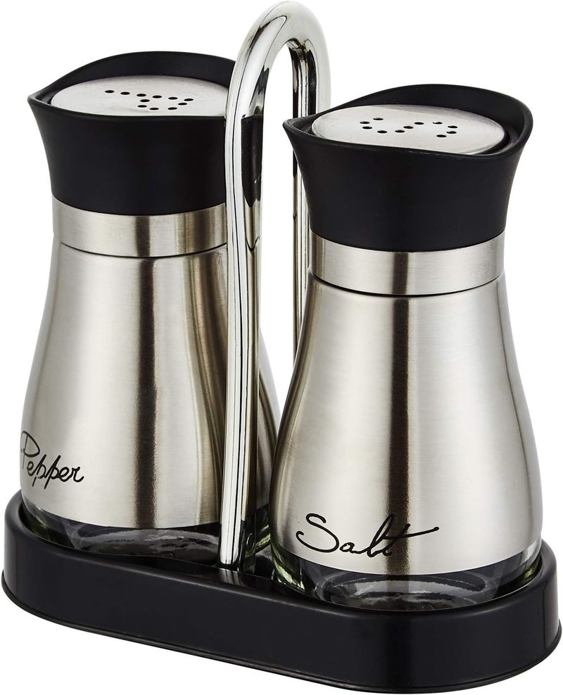 Lonffery Salt and Pepper Shakers Set, Stainless Steel Salt Containers with Glass Bottle for Table, RV, Camp, BBQ, Set of 2 - Image 1