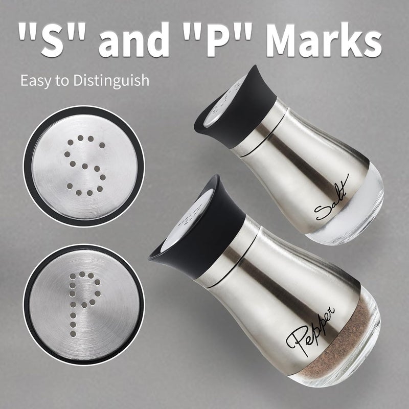 Lonffery Salt and Pepper Shakers Set, Stainless Steel Salt Containers with Glass Bottle for Table, RV, Camp, BBQ, Set of 2 - Image 4