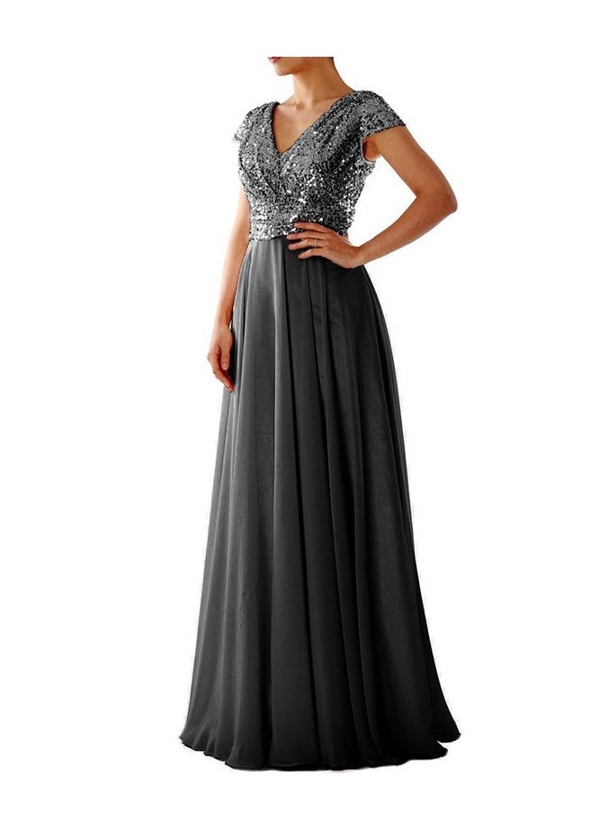 KUYING New V-neck Sequin Temperament Chiffon Patchwork Evening Gown 