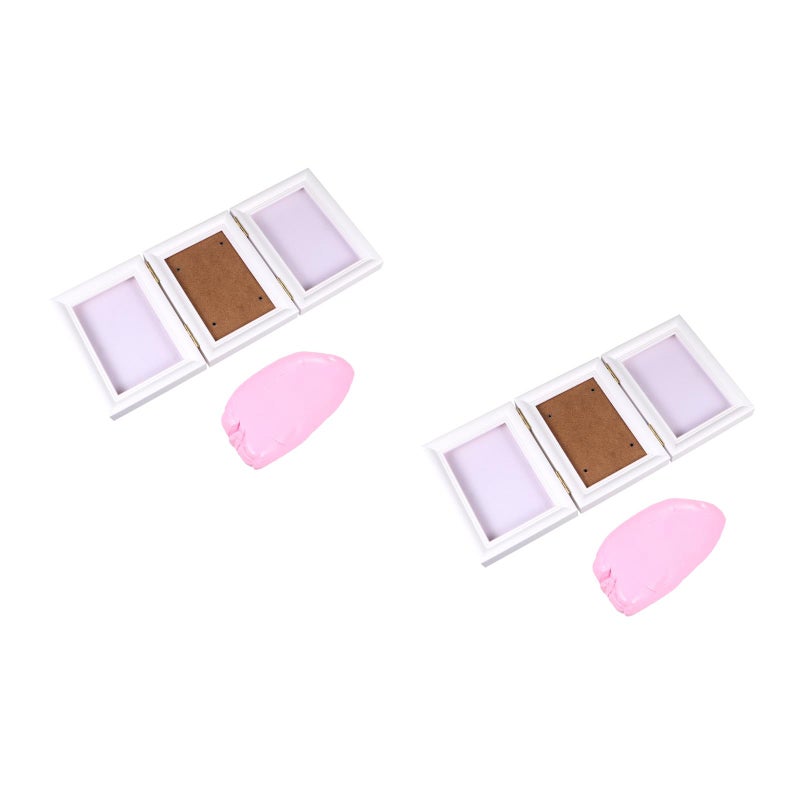 2 pcs Pet Footprint 3-Fold Photo Frame Frame for Dog Cat Pets Fingerprint Frame (White and ) - Image 1