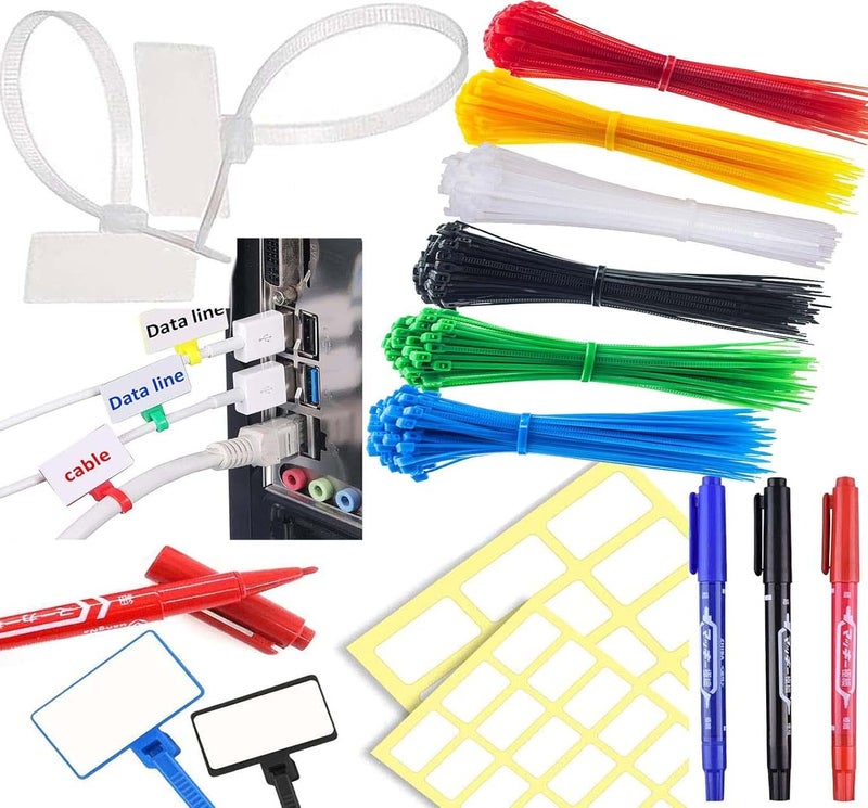 DIY Crafts 80 Ties 100 Label 3 Marker, Combo Pack, Nylon Colour Cable Marker Ties Self-locking Cord Tags Write Ether (80 Ties 100 Label 3 Marker, Combo Pack) - Image 1