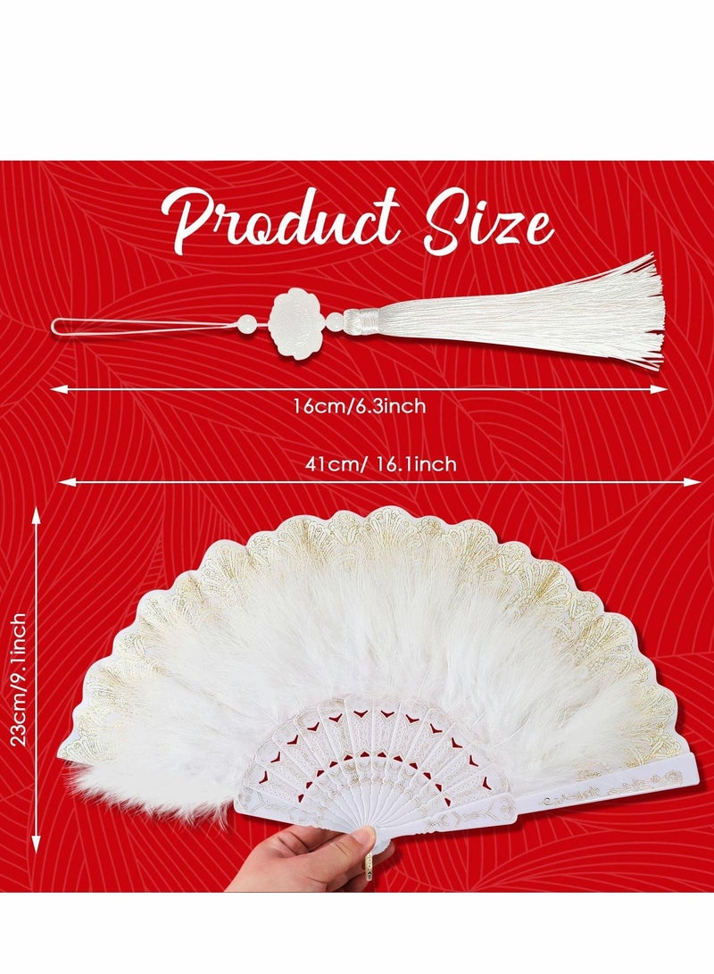 KASTWAVE Feather Hand Fan, 2 Pcs Folding Hand Fan Queen Fan for 20s Women Costume Party Dancing Photoshoot Wedding Decor (White, Black) - Image 3