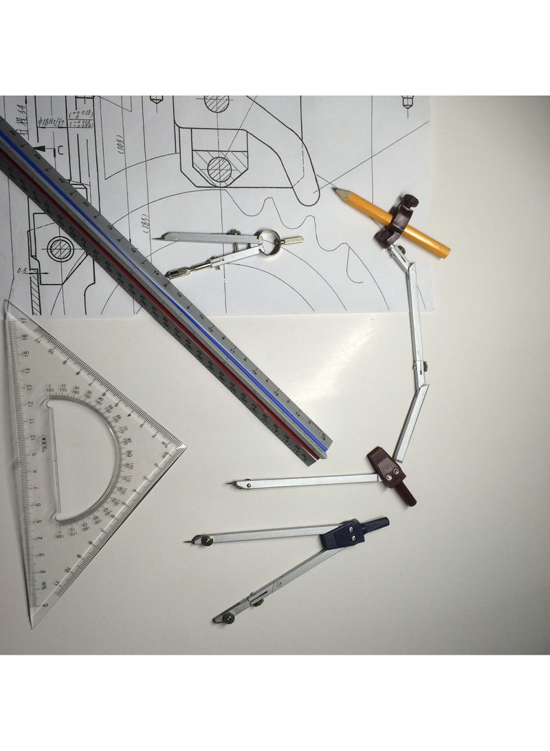 KASTWAVE Math Geometry Circle Kit 16 Pieces Set Metal Compass Geometry Precision Tool Set Circle Drawing Tools Rulers Protractors for Architects Engineers Students for Drafting and Drawings - Image 3