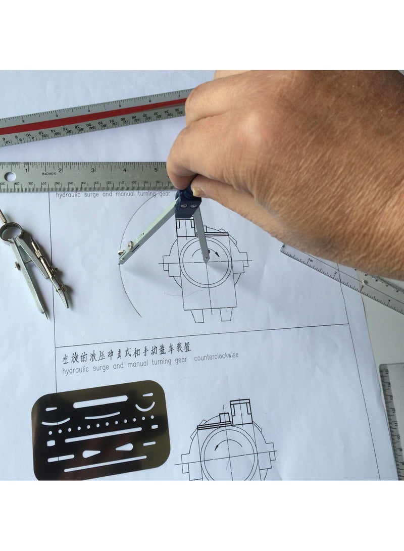 KASTWAVE Math Geometry Circle Kit 16 Pieces Set Metal Compass Geometry Precision Tool Set Circle Drawing Tools Rulers Protractors for Architects Engineers Students for Drafting and Drawings - Image 2