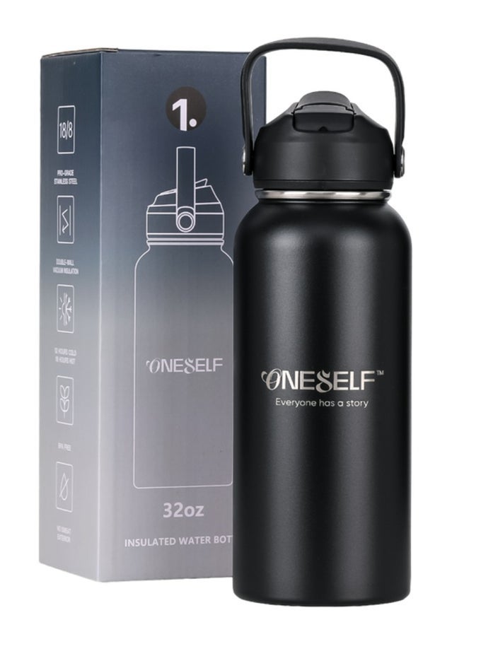 INSULATED WATER BOTTLE, 32OZ STAINLESS STEEL LEAK PROOF WATER BOTTLE WITH LID FOR HOT & ICED DRINKS, SPILLPROOF BPA FREE FLASK FOR HOME, OUTDOORS, OFFICE, TRAVEL & SPORTS - (1000ML)