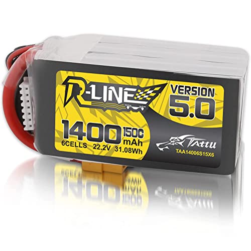 TATTU بطارية ليثيوم بوليمر TATTU R-Line الإصدار 5.0 6S 22.2V 150C 1400mAh مع موصل XT60 للسباقات - Image 1