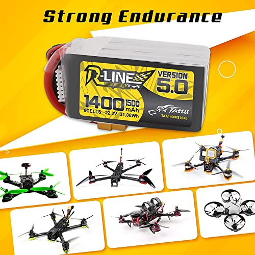 TATTU بطارية ليثيوم بوليمر TATTU R-Line الإصدار 5.0 6S 22.2V 150C 1400mAh مع موصل XT60 للسباقات - Image 4