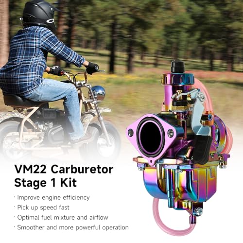 FVRITO VM22 Carburetor Carb Jet Kit for Predator 212cc 196cc Coleman CT200U BT200X Mini Bike KT196 Go Kart Baja MB165 MB200 GX160 Clone Engine with Air Filter Intake Manifold Performance Parts Rainbow - Image 3