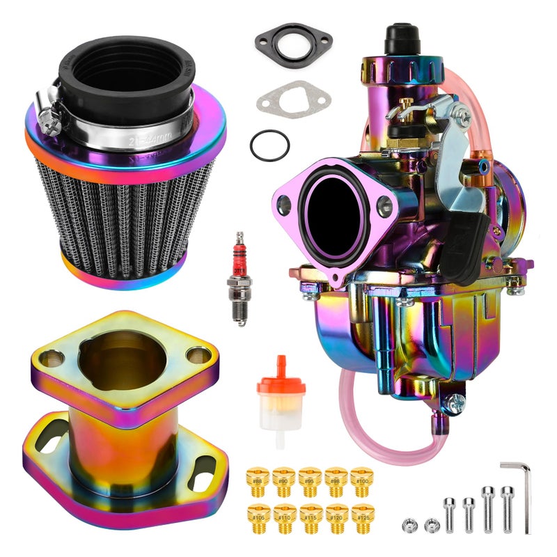 FVRITO VM22 Carburetor Carb Jet Kit for Predator 212cc 196cc Coleman CT200U BT200X Mini Bike KT196 Go Kart Baja MB165 MB200 GX160 Clone Engine with Air Filter Intake Manifold Performance Parts Rainbow - Image 2