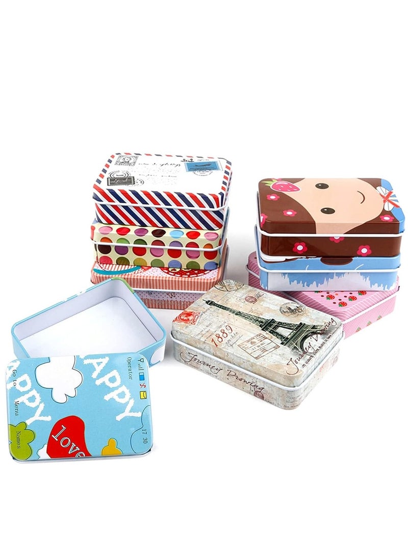 8 Piece Iron Storage Box, Small Metal Box Portable Empty Metal Box with Lid Vintage Rectangular Iron Box Tins Container Rectangular Hinged Containers Small Storage Kit Mini Portable Tin Box - Image 1