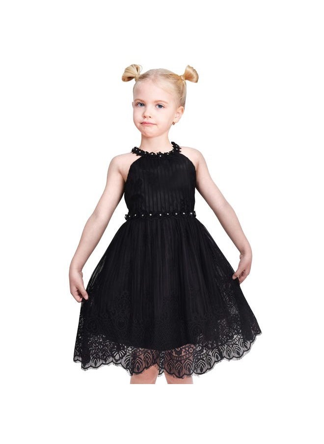 Sunny Fashion - Girls Dress Black Lace Rhinestone Halter Neck Formal Party Ball Gown Size 12 - Image 1