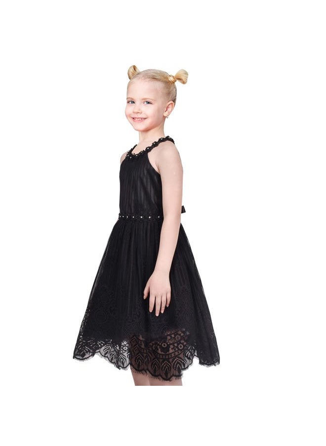 Sunny Fashion - Girls Dress Black Lace Rhinestone Halter Neck Formal Party Ball Gown Size 12 - Image 1