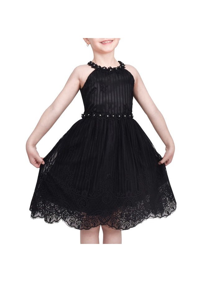 Sunny Fashion - Girls Dress Black Lace Rhinestone Halter Neck Formal Party Ball Gown Size 12 - Image 1