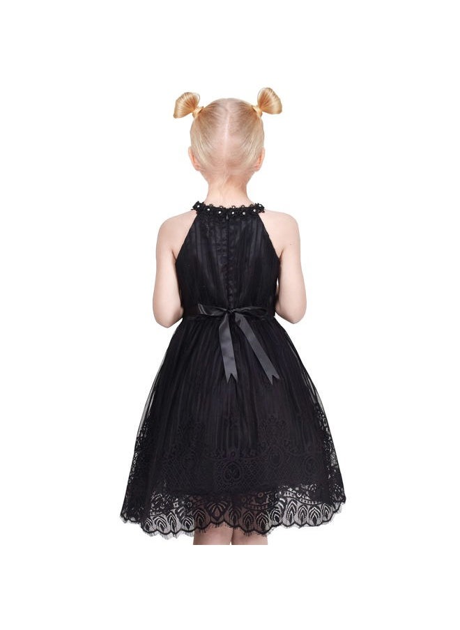 Sunny Fashion - Girls Dress Black Lace Rhinestone Halter Neck Formal Party Ball Gown Size 12 - Image 1