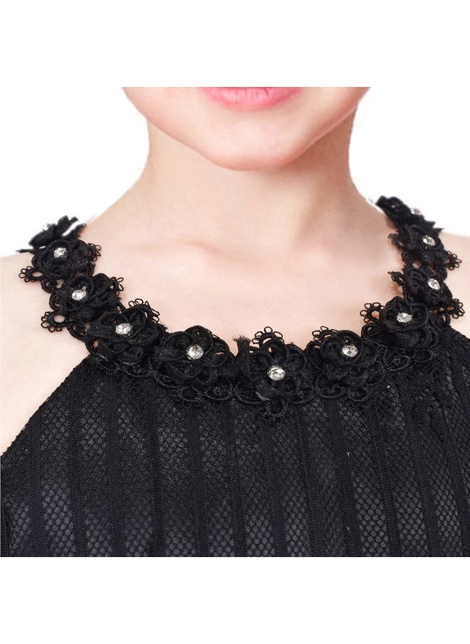 Sunny Fashion - Girls Dress Black Lace Rhinestone Halter Neck Formal Party Ball Gown Size 12 - Image 1