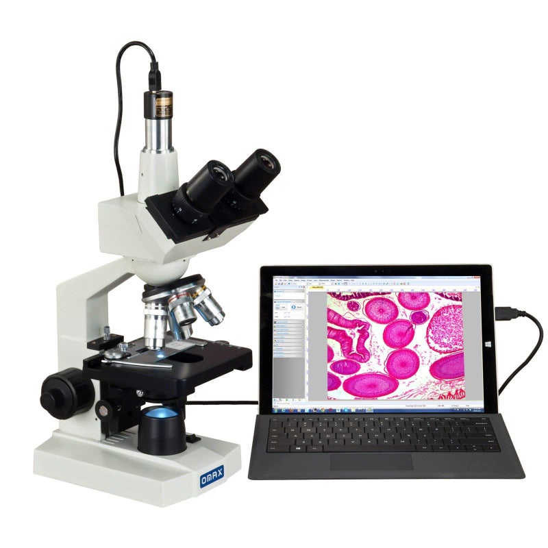 OMAX M83EZ-C02 Digital Lab Trinocular Compound LED Microscope - 40X-2500X Magnification - Features USB Digital Camera & Double Layer Mechanical Stage - Image 1