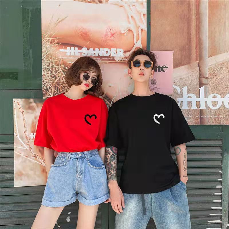 Couple'S Love Short-Sleeved T-Shirt Korean Style Loose Simple Elegant Short-Sleeved T-Shirt Summer Half-Sleeved Trendy - Image 3