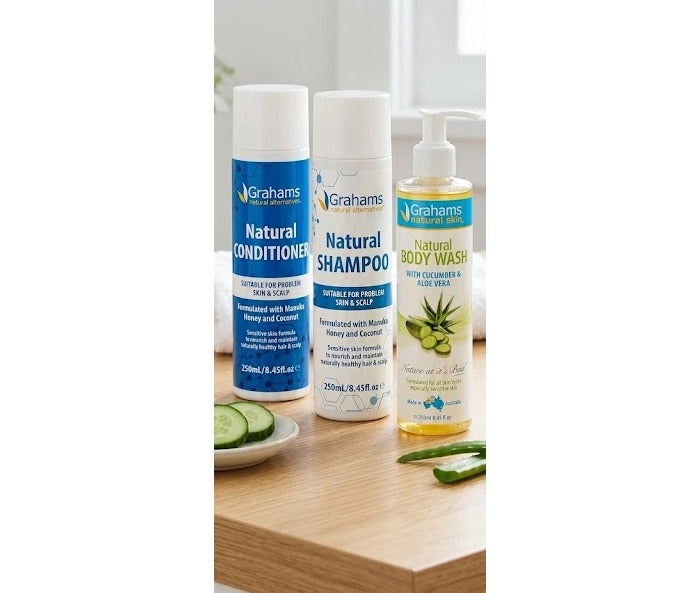 Grahams Natural Alternatives Skin & Hair Care Trio - Natural Shampoo, Conditioner, and Body Wash Set (3 x 250mL)