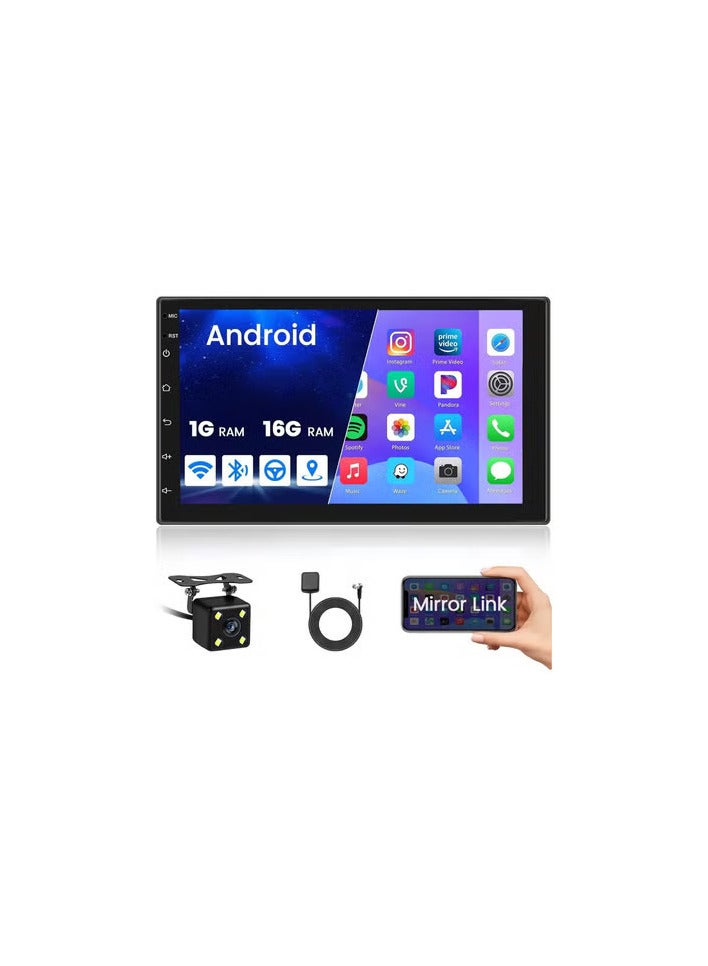 Generic Android Double Din Car Stereo 7" 1080P HD Touch Screen - Android 11 Multimedia System with GPS Navigation, HiFi, WiFi, Bluetooth, RDS FM Radio, Mirror-Link, Dual USB, Backup Camera Included  - Image 1