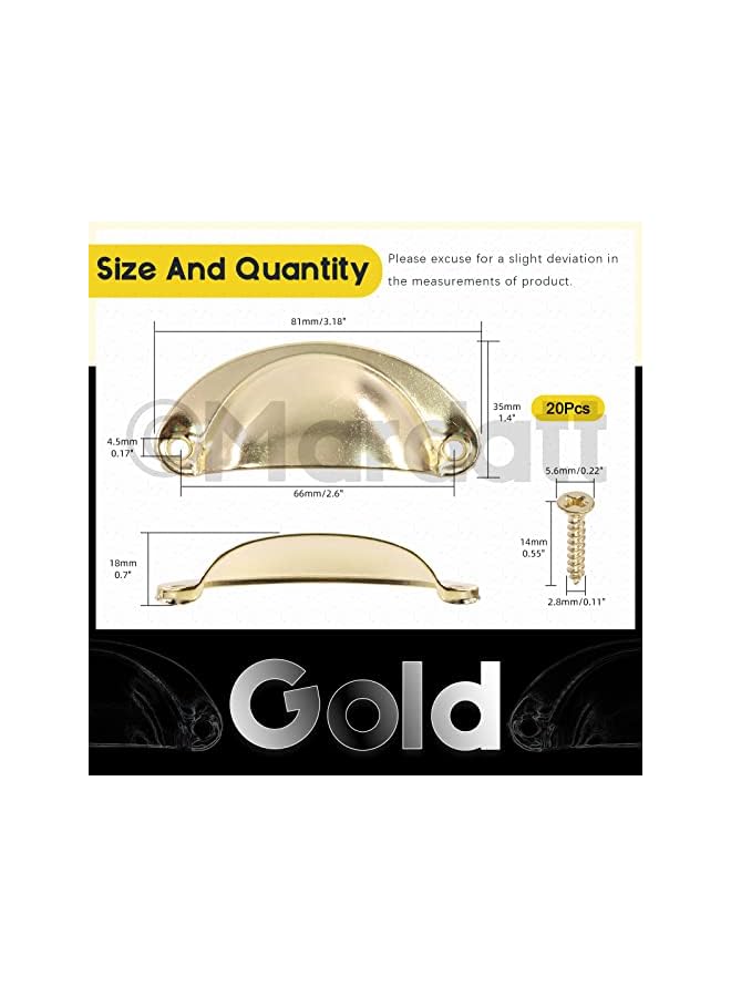 Mardatt Mardatt 60Pcs Gold Shell Cup Handle with Screws, Metal Iron Half Moon Cupped Drawer Shell Pulls Knobs Handle Vintage Door Knob Pull Handles for Furniture Wardrobe Dresser Cabinet  - Image 2