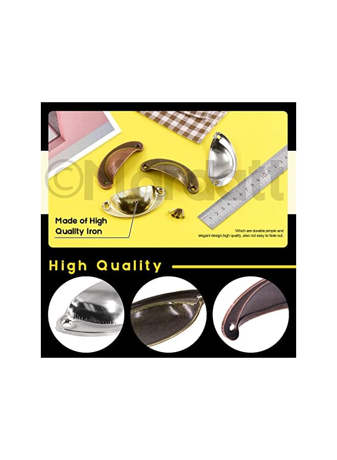 Mardatt Mardatt 60Pcs Gold Shell Cup Handle with Screws, Metal Iron Half Moon Cupped Drawer Shell Pulls Knobs Handle Vintage Door Knob Pull Handles for Furniture Wardrobe Dresser Cabinet  - Image 4