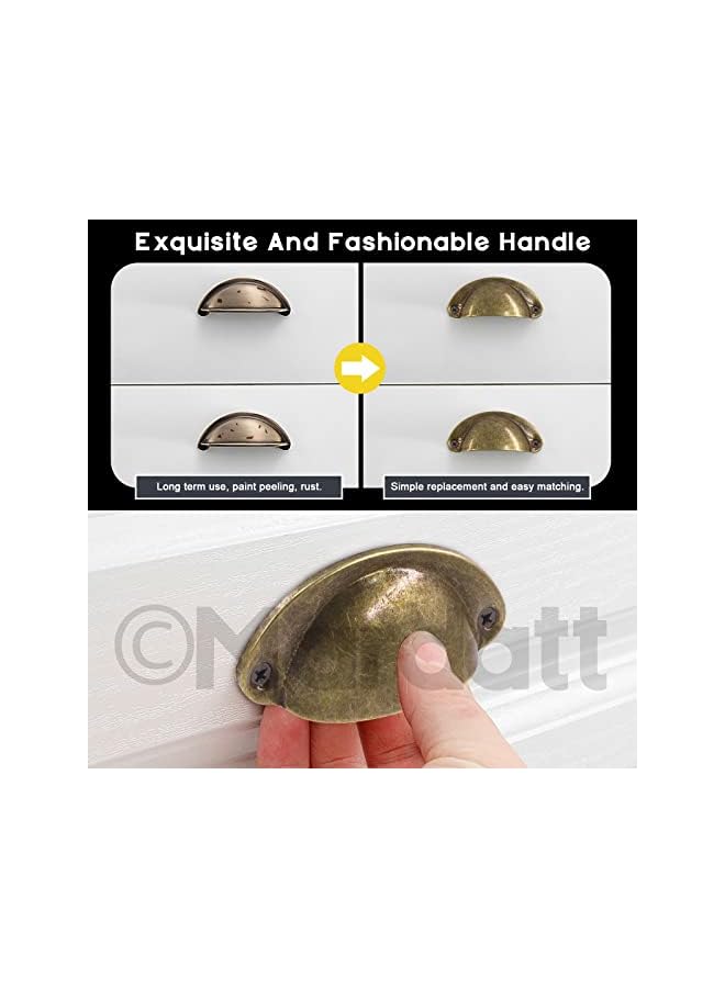Mardatt Mardatt 60Pcs Gold Shell Cup Handle with Screws, Metal Iron Half Moon Cupped Drawer Shell Pulls Knobs Handle Vintage Door Knob Pull Handles for Furniture Wardrobe Dresser Cabinet  - Image 5