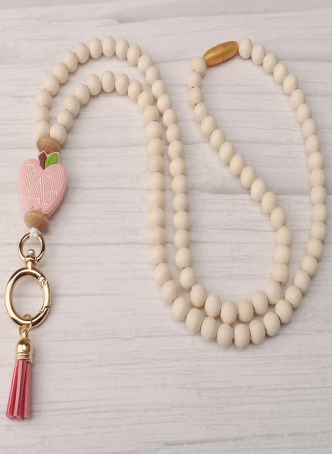 UGELOKI 2024 Teacher Lanyard with ID Holder, Fashion Wood Beaded Lanyard for Key, Super Cute Boho Breakaway Lanyard for Women - Image 2