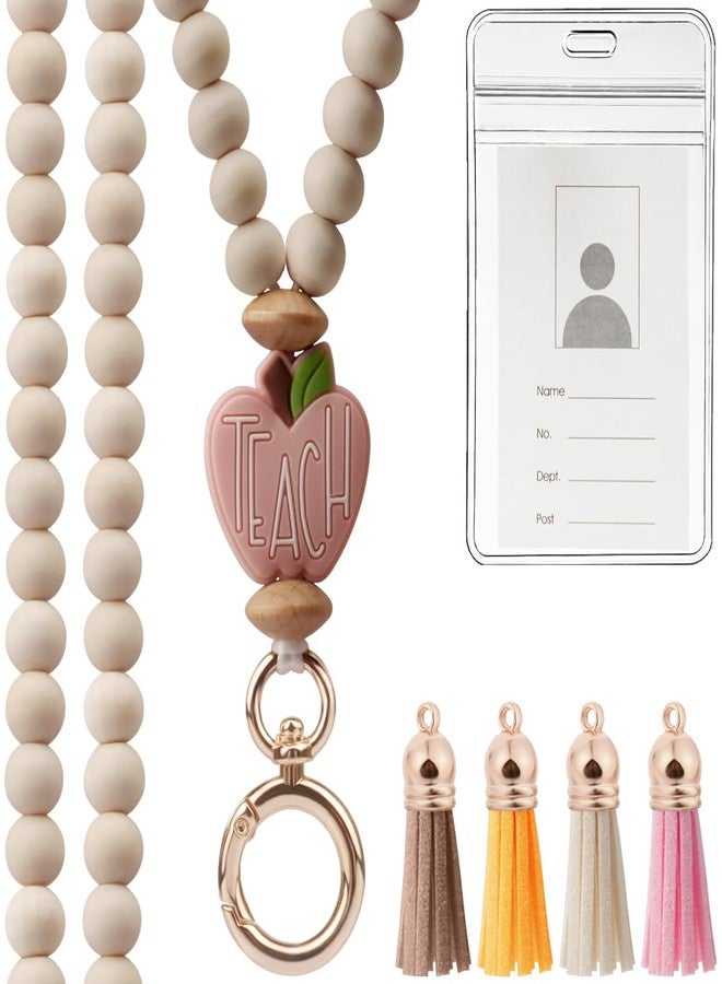 UGELOKI 2024 Teacher Lanyard with ID Holder, Fashion Wood Beaded Lanyard for Key, Super Cute Boho Breakaway Lanyard for Women - Image 1