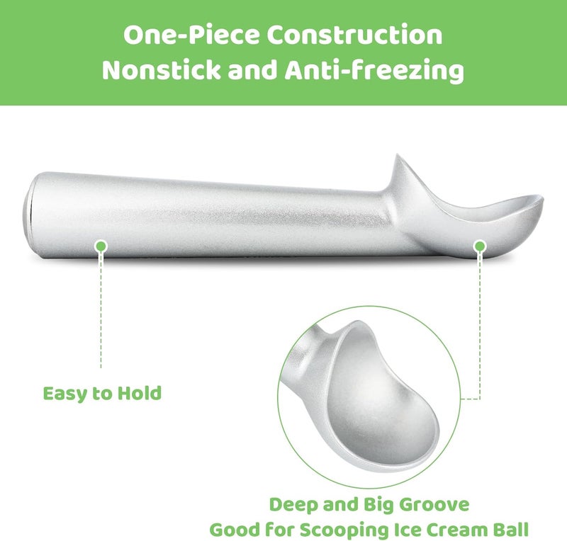 LifHap Ice Cream Scoop,7 inches Nonstick Anti-Freeze One Piece Aluminum Scooper Spoon, Heavy Duty Durable Design, Easy Clean, for Gelato, Cookie Dough, Sorbet, Almond (Silver) - Image 4