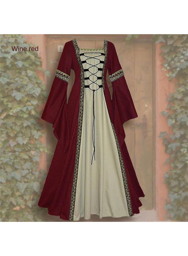 Bluejw European And American Square Collar Trumpet Sleeve Long Dress Gothic Vintage Women's Clothing Medieval Court Robe Plus Size - Image 1