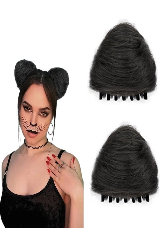 RUSTAMM 2PCS Cat Ears Claw Clip in Messy Hair Bun Extensions Ponytail Fake Hairpieces for Women Daily Party Accessory (Natural black) - Image 1