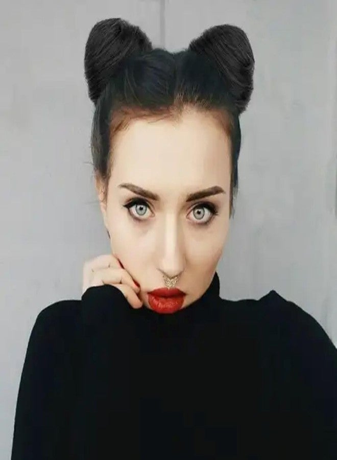 RUSTAMM 2PCS Cat Ears Claw Clip in Messy Hair Bun Extensions Ponytail Fake Hairpieces for Women Daily Party Accessory (Natural black) - Image 3
