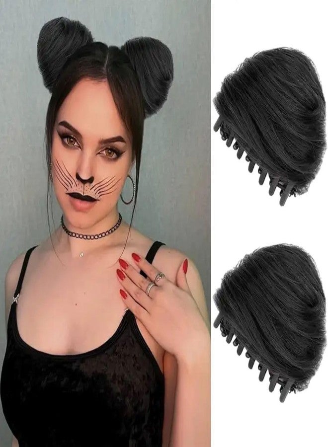 RUSTAMM 2PCS Cat Ears Claw Clip in Messy Hair Bun Extensions Ponytail Fake Hairpieces for Women Daily Party Accessory (Natural black) - Image 5
