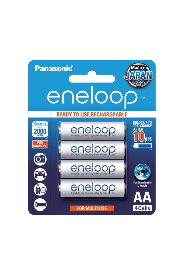 Panasonic Panasonic Eneloop AA 2000mAh Rechargeable Batteries, Pack of 4, BK-3MCCE4BT2  - Image 1