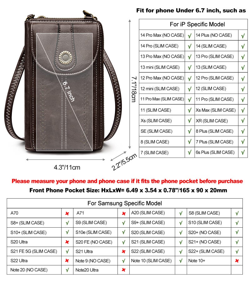 S-ZONE Women RFID Blocking Crossbody Cell Phone Purse Small Faux Leather Wallet Purse - Image 3