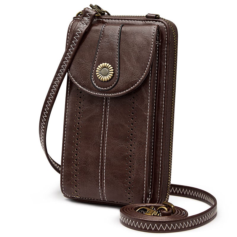 S-ZONE Women RFID Blocking Crossbody Cell Phone Purse Small Faux Leather Wallet Purse - Image 1