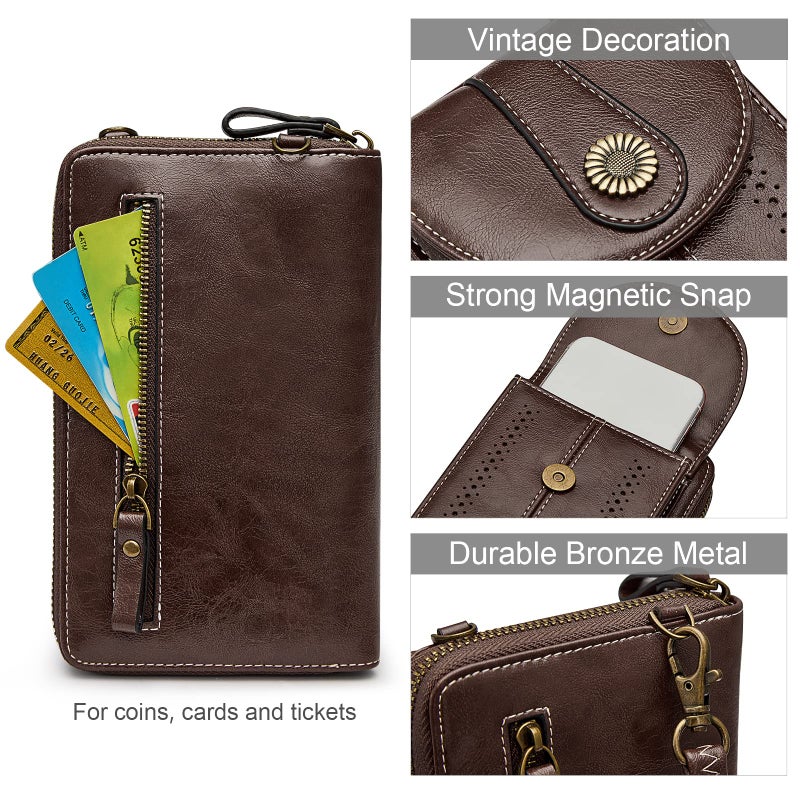 S-ZONE Women RFID Blocking Crossbody Cell Phone Purse Small Faux Leather Wallet Purse - Image 5