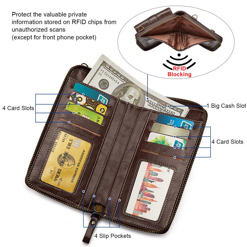 S-ZONE Women RFID Blocking Crossbody Cell Phone Purse Small Faux Leather Wallet Purse - Image 4