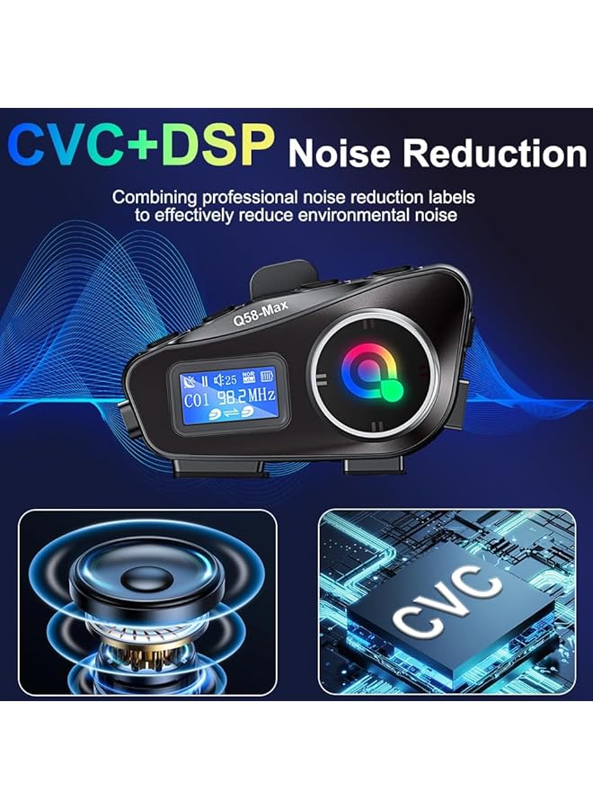 Motorcycle Helmet Bluetooth Headset, Helmet Bluetooth Intercom Bt5.3 Noise Cancellation 6Eq Hifi Stereo, Headphone Speakers Lcd Screen, Support Fm Radio, Music Share, Sd Card - Image 2