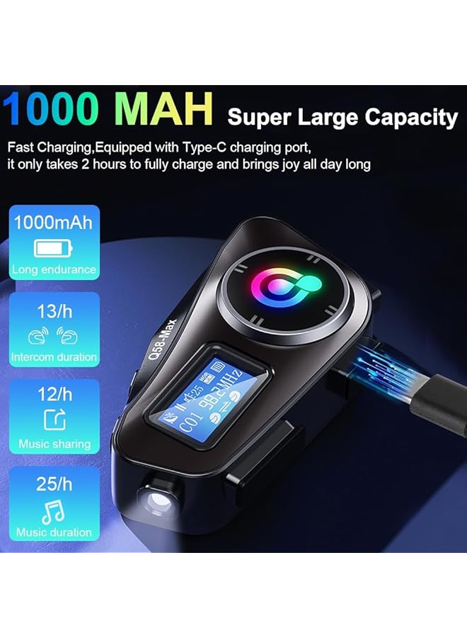 Motorcycle Helmet Bluetooth Headset, Helmet Bluetooth Intercom Bt5.3 Noise Cancellation 6Eq Hifi Stereo, Headphone Speakers Lcd Screen, Support Fm Radio, Music Share, Sd Card - Image 4