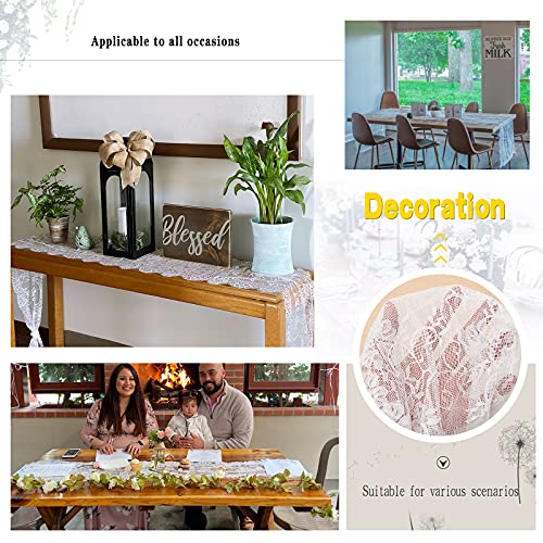 BCOOL B-COOL 10 Pack Lace Table Runner White Fall Table Runners Wedding Table Decorations 14 x 120 Inch Vintage Sheer Lace Fabric Rustic Farmhouse Thanksgiving Party Decor - Image 3