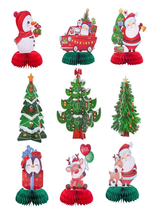 تونج كلاود زينة طاولات تونغكلاود المركزية لحفلات عيد الميلاد بتصميم قرص العسل، مكونة من 9 قطع، بتصميمات الرنة ورجل الثلج - Image 1