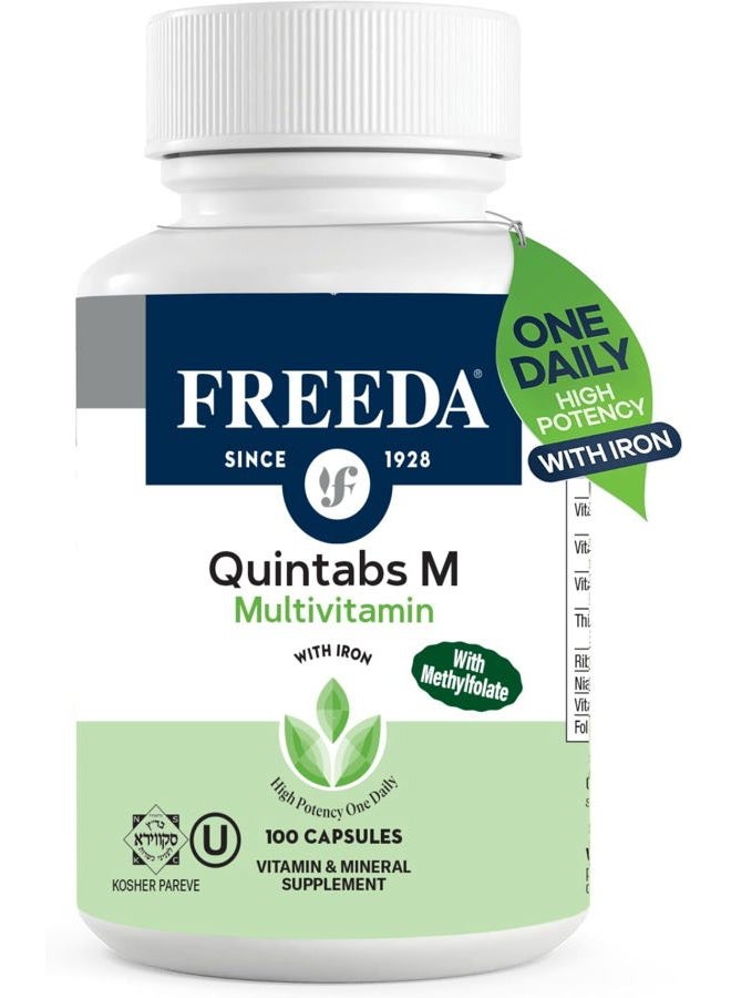 FREEDA Multivitamin – Quintabs-M with Iron – Kosher Multi Vitamins Supplements for Women Health - Multivitamins for Women & Iron-Deficient Men Adult Vitamins Multivitamin (100) - Image 1