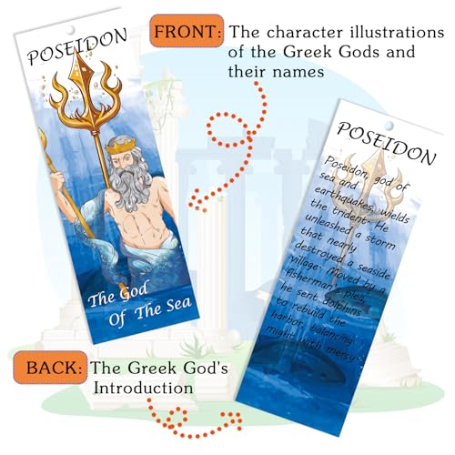 Htabiol Greek Mythology Bookmarks, 14pcs Olympian Gods Bookmarks, Htabiol Greek Mythology Gifts, Olympian Gods Party Favors, Fit for Ancient Greece Classroom, Percy Jackson Party, Camp Half Blood Birthday - Image 4